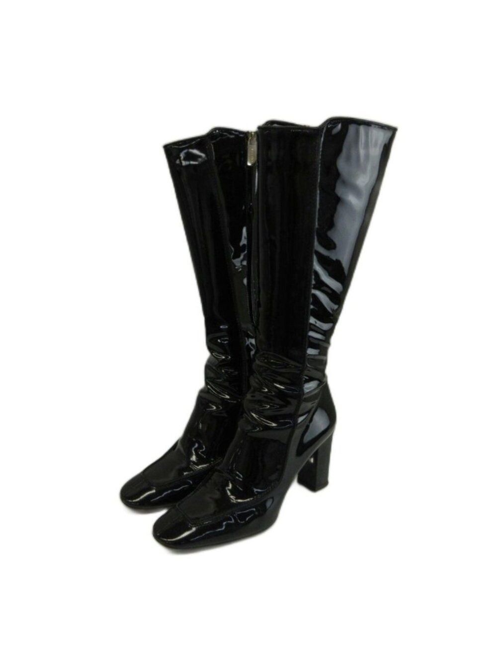 Celine Long Boots Patent Round Toe High Heels Black 38.5
